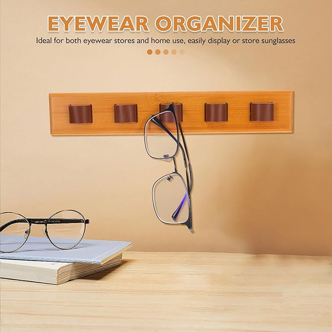 FAVOMOTO Wooden Wall-Mounted Sunglasses Holder Eyewear Storage Rack with Multiple Slots Modern Glasses Display Organizer for Entryway Bedroom Office