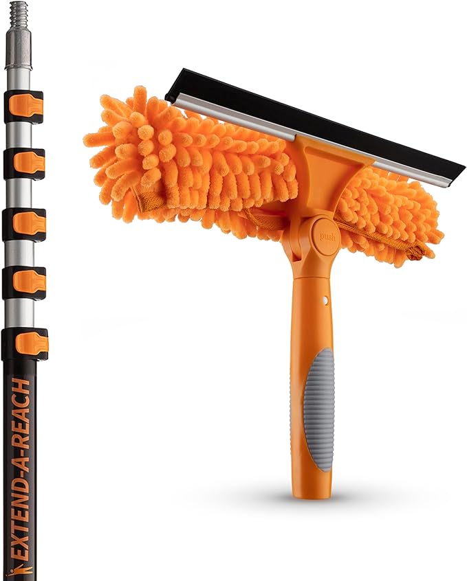 5-24ft Window Washing Kit with Extension Pole (30+ Foot Reach) // Window Cleaning Tool & Window Washer Squeegee with Telescopic Extension Pole // Best Indoor Outdoor Window Washing Equipment