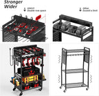Power Tool Organizer Cart with 8 Charger Ports & Adjustable Storage, Garage Workshop Utility Cart for Mechanic, Birthday Gift Ideas for Men