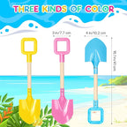 Dsmile 3Pcs Long Beach Shovels 16" Metal Kids Beach Spades Sand Shovels Toys with Wood Handle for Digging Shoveling Snow Sandbox Toys Set for Kids & Adults