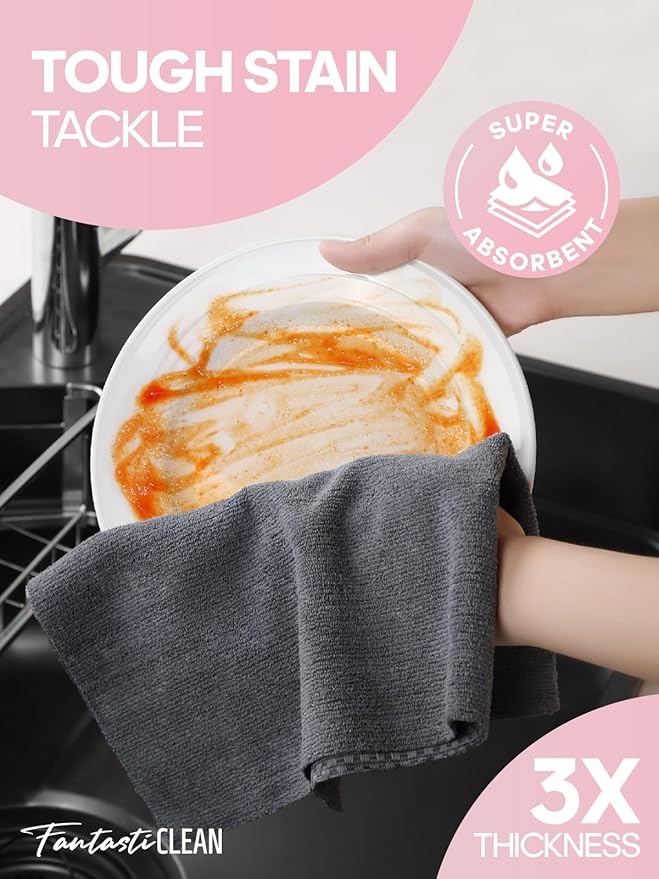 Fantasticlean Large Tear-Away Microfiber Cleaning Cloth Roll - 18'' by 12'', 24 Sheets, Thick Dish Cloths, Super Absorbent Reusable Kitchen Towels (DimGrey)