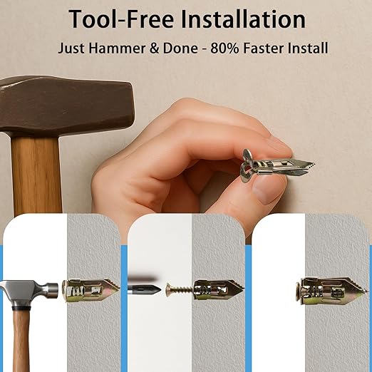 60 PCS Self Drilling Drywall Anchors Kit – 30 PCS Steel Anchor and 30 PCS zinc Screws for 3/8"–5/8" Walls, Easy No-Drill Install, High Strength for TVs, Shelves & Picture Frames