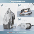 Steam Iron for Clothes with LCD Screen, 1700W Iron Non-Stick Ceramic Soleplate, Auto Shutoff, Self-Cleaning, Anti-Drip, Steam Burst, Spray Mist 10.14oz Water Tank Ironing Clothes for Home,Grey