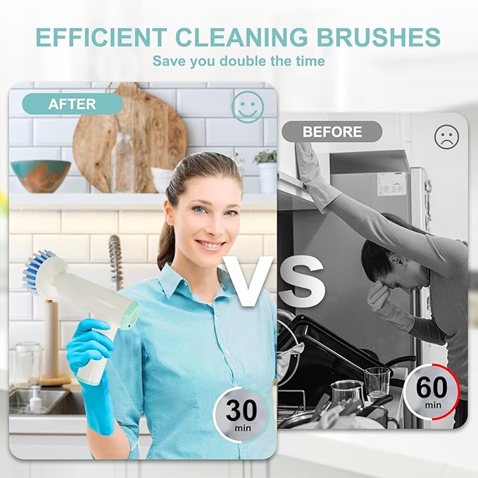 Handheld Electric Spin Cleaning Brush for Baby Bottle, Kitchen, Water Cup with Power Silicone Head,Straw Cleaner Brush, Upgraded 2024 Kitchen Gadgets. Multifunctional Automatic Cordless Hand Scrubber