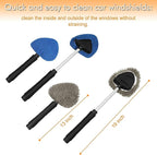 JOYFUL&HOPEFUL Car Windshield Cleaning Tool, Car Inside Window Cleaner Tool with Extendable Handle, 4pc Microfiber and 2pc Chenille, Car Interior Cleaner Tool Anti Fog, Streaks Free