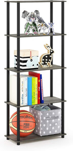 Furinno TURN-N-TUBE Storage Shelves, 5-Tier Book Shelf, Corner Shelf, Toolless Open Shelves, for Organization and Storage, Living Room, Garage, Home Office, French Oak