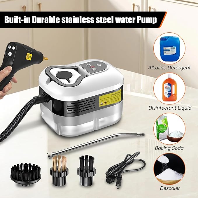 Steam Cleaner, Fast 10-Sec Heat-Up,1.2L Tank,6-Level Adjustable Handle,2500w Steamer for Cleaning, Handheld Steam Cleaner for Home, for Car Floors Kitchen Furniture Bathroom Windows (white)