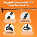 Hula Garden Hoe and 4 Tines Rake 2-in-1 Garden Tool for Weeding, Garden Cultivator with 62.6" Adjustable Long Handle Heavy Duty Weed Puller Stirrup Hoe for Ditching, Seeding, Loosening Soil