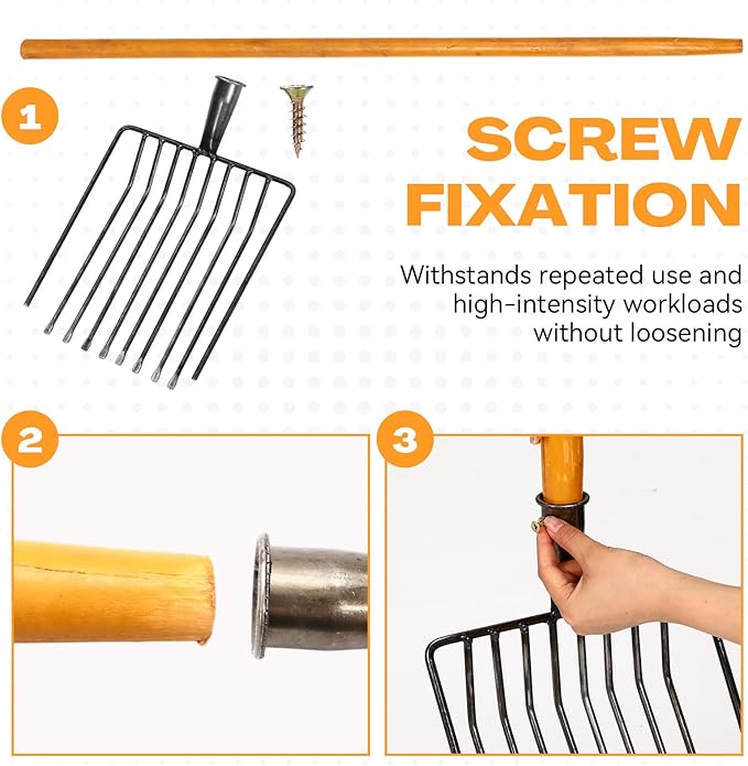 4 Sets Pitch Fork 10 Tines Wide Manure Fork with Long Handle Heavy Duty Muck Rake Broadfork Garden Tool for Gardening Horse Stall Picking up Manure Farm