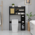 6Tier Over The Toilet Storage Cabinet, Freestanding Above Toilet Space Saver Rack w/Adjustable Shelves, Sliding Door, Multifunctional Over Toilet Organizer for Bathroom (Black)