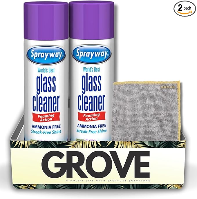 Sprayway Glass Cleaner Spray 19 oz Bundle with Microfiber Cloth – Window, Mirror & Shower Glass Cleaner for a Shine – Gift Set (2 Items)