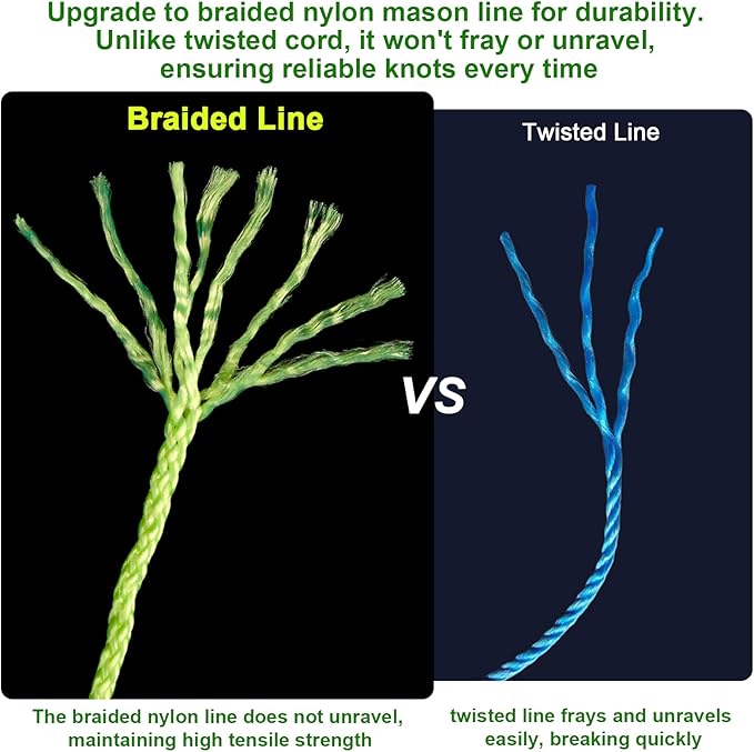 6 Roll Mason Line String Line - #18 Braided Nylon String - 500 Ft Length - Nylon with Reloadable Line Reel Twine for Gardening Or Masonry Tools - Perfect Construction String (Yellow)