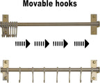Dseap Kitchen Hooks for Hanging Utensils, Hanging Pot Rack, Kitchen Utensil Hanger Rail with 8 Hooks for Pots Pans, Spoons, Mugs, Wall Mounted, Stainless Steel, Bronze, Pack of 2