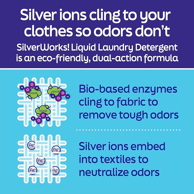 Powerful Odor Eliminating Laundry Detergent Liquid - Silver Ion Deodorizer Technology - Laundry Odor Eliminator For Clothes - Cleans, Deodorizes and Protects -2 Pack (132 Loads) 66 FL OZ