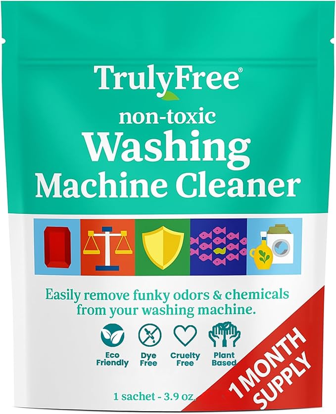 Truly Free Laundry Washing Machine Cleaner and Deodorizer | Top Load & Front Load Washer Cleaner for Grime, Mold, Odor Remover | Safe for HE Washing Machines & Septic Tanks, Non Toxic, Natural, Clean