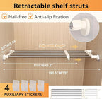 BAOYOUNI Adjustable Closet Tension Shelf Rod Expandable Clothes Hanging Rail Pole Dividers Wardrobe Space Saving Storage Organizer Ivory, 46.85-75 Inches