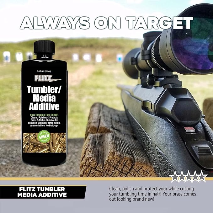 Flitz Tumbler Media Additive - 7.6oz Bottle of USA-Made Brass Cleaner Reloading Liquid for Ammo, Copper, & All Metals - Ammonia-Free Tumbling Polish to Remove Oxidation, Powder Residue (1 Pack)