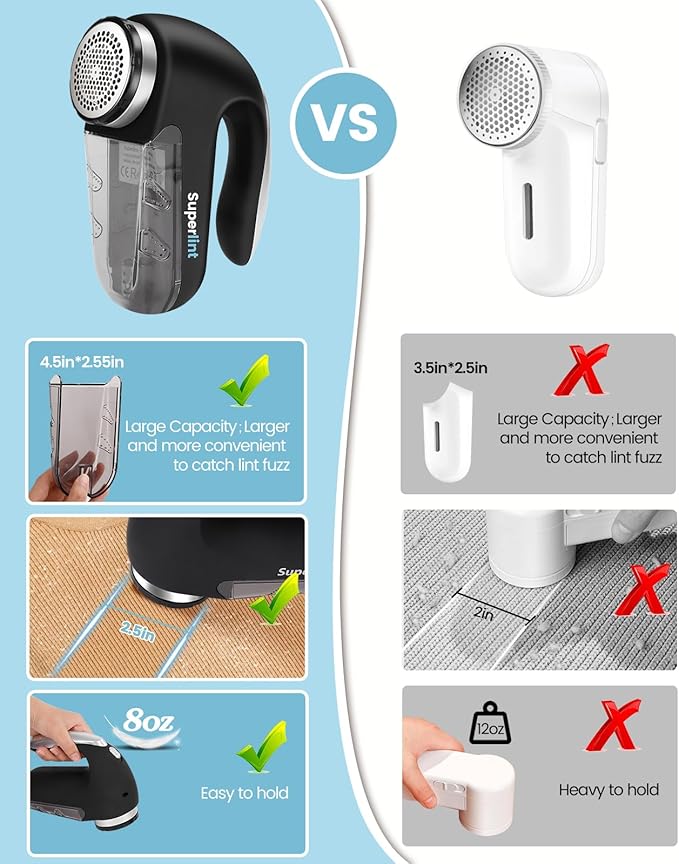 SUPER LINT Best Rated Electric Sweater Shaver Best Fuzz Pill Bobble Remover for Fabric Fleece Curtains Clothes, Black & Silver