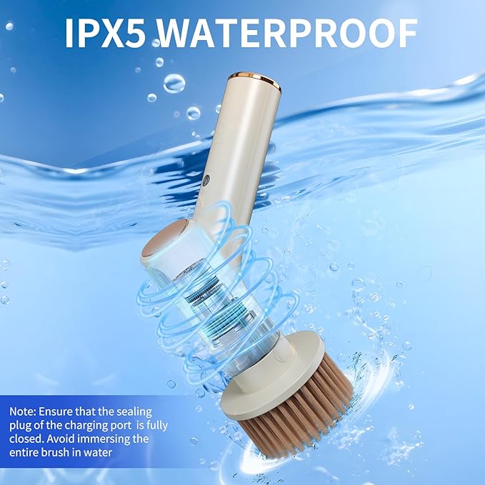 Electric Spin Scrubber, IPX5 Waterproof Bathroom Scrubber with 2 Speeds, Cordless Cleaning Brush with 7 Brush Heads, Adjustable Power Shower Scrubber for Tub Kitchen Floor Car Cleaning