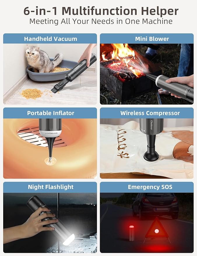 Chuboor Handheld Car Vacuum Cleaner, 14,000Pa Cordless Vacuum Cordless Rechargeable, 120 WPowerful Mini Hand Vacuum with Multifunctional Nozzle for Car, Home, Office, Pet Hair (Brown)