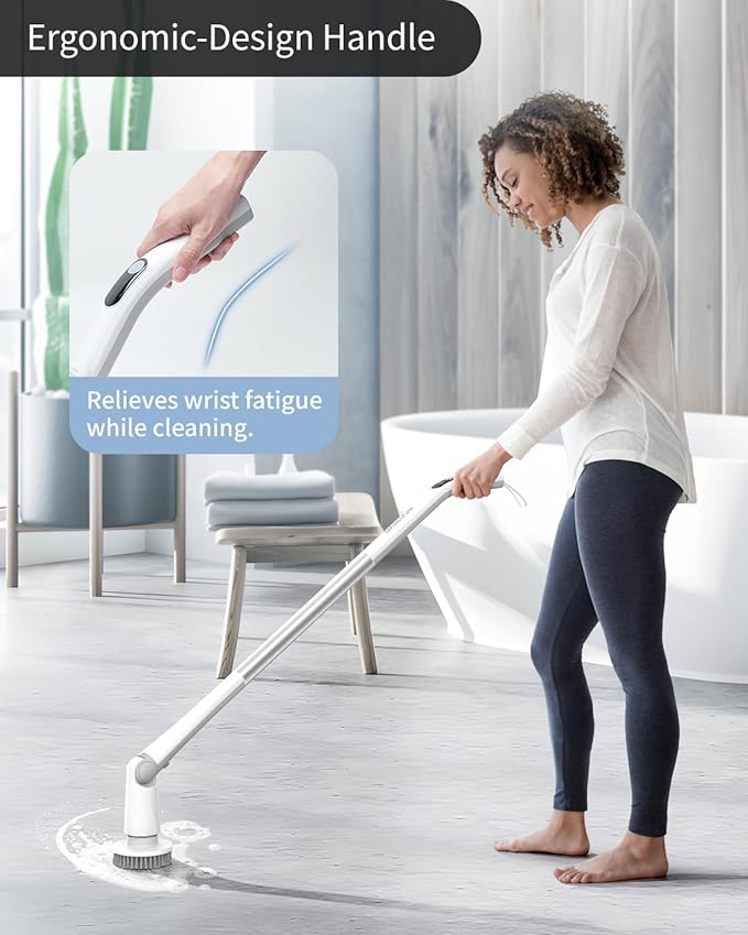 Electric Spin Scrubber - Powerful Cordless Waterproof Cleaning Brush with 6 Replaceable Heads, Rechargeable Multi-Surface Scrubber for Bathroom, Kitchen, Floors, Tiles, and More