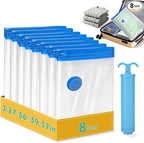 8 Pack Jumbo Travel Vacuum Storage Bags, Portable Vacuum Seal Bags for Clothing Travel with Pump, Space Saver Bag for Luggage Suitcases Clothes Bedding Seasonal Storage