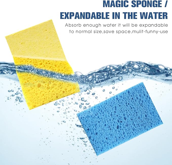 Compressed Cellulose Kitchen Sponges 24Pack,Non-Scratch Biodegradable Natural Sponge Scrub for Dishes Cleaning,Funny Colorful DIY Sponge for Kids