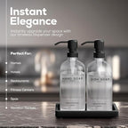 Glass Hand and Dish Soap Dispenser Set by Brighter Barns - Kitchen Soap Dispenser Set with Tray, Stainless Steel Pump - Glass Bottles for Sink - Black Kitchen Accessories for Home, Hotel, Gift (Clear)