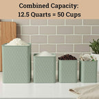 Kitchen Canisters for Countertop Set of 4 - Textured Iron Kitchen Canisters with Airtight Lids - Flour Sugar Canister Set - Flour and Sugar Containers Farmhouse - Coffee Jar for Counter - Green Jar x4