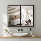 Medicine Cabinet with Aluminum Framed Mirror,36"x32" Surface Mount or Recessed Mount Bathroom Vanity Mirror,Single Door Bathroom Mirror with Storage Cabinet
