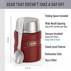 THERMOS Stainless King Vacuum-Insulated Food Jar with Spoon, 16 Ounce, Rustic Red