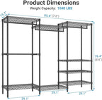 VIPEK V5 Plus Large Portable Closet Rack Freestanding Wardrobe Closet, Multi-Functional Clothes Rack Heavy Duty Metal Clothing Rack for Hanging Clothes, 85.4" L x 15.7" W x 76.4" H, Black
