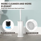 UPTRONIC Toilet Brush, Toilet Bowl Brush with Extra Long Handle Durable Bristles Toilet Scrubber and Covered Holder for Toilet Brush Set for Bathroom Cleaning (White, 1 Set)