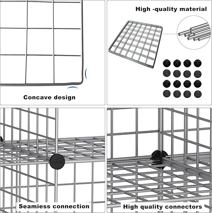 C&AHOME Wire Cube Storage, 6 - Cube Organizer Metal C Grids, Modular Shelves Units, Closet Organizer, Ideal for Home, Office, Living Room, 36.6”L x 12.4”W 36.6”H, Silver Gray UWCS3006G