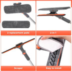 Squeegee for Window Cleaning 2-in-1 Cleaner Tool with Extension Pole and 2 Microfiber Pads, 360° Car Squeegee Kit Professional, 62 Inch for High Glass, Home,Outdoor
