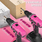 Pink Cordless Drill Set, 20V Lithium-ion Power Drill Set for Women with 67Pcs Driver Bits, 3/8"Keyless Chuck, 25+1 Position, 2.0Ah Battery, Charger and Storage Bag Included