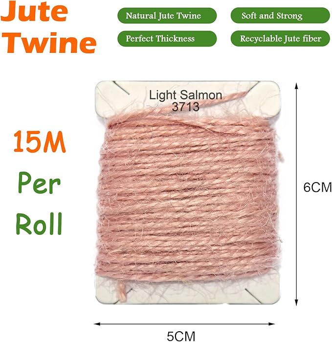Jute Twine 15m Long Twine String for Crafts Gift Wrapping Packing Gardening Crochet Knitting Macrame Decor (Light Salmon)