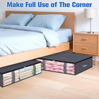 TasticTotes Under Bed Storage Containers, 2 Pack Blanket Storage Bags, Collapsible Storage Bags with Big Zippers, Clear Front, Shoe Storage and Organization for Clothes, Comforter, 60L, Grey