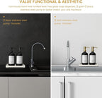 Glass Soap Dispenser for Kitchen Sink,Farmhouse Kitchen Dish Soap Dispenser&Hand Soap Dispenser Set,Rustproof Pump Soap Dispenser Bathroom with Tray,Waterproof Label for Kitchen Decor(Black