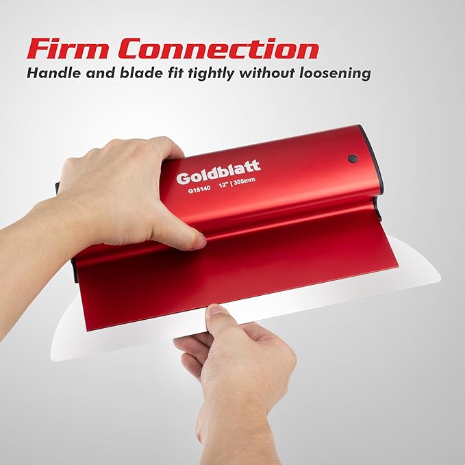 Goldblatt 12 Inch Drywall Skimming Blade, 0.3mm Stainless Steel Blade, Aluminum Body - Rigid Lightweight Drywall Knife with End Caps, Ergonomic Grip, for Mud, Repair Plaster Wall