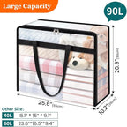 TasticTotes 6 Pack Clear Storage Bags for Comforter, Clothes & Bedding, Plastic Blanket Storage with Zipper and Handle, Moving Bags, Closet Organizer and Under-Bed Storage (90L)