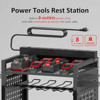 Power Tool Organizer Cart with 8 Power Outlet & Adjustable Storage, Garage Workshop Tool Box Cart, Gifts for Men