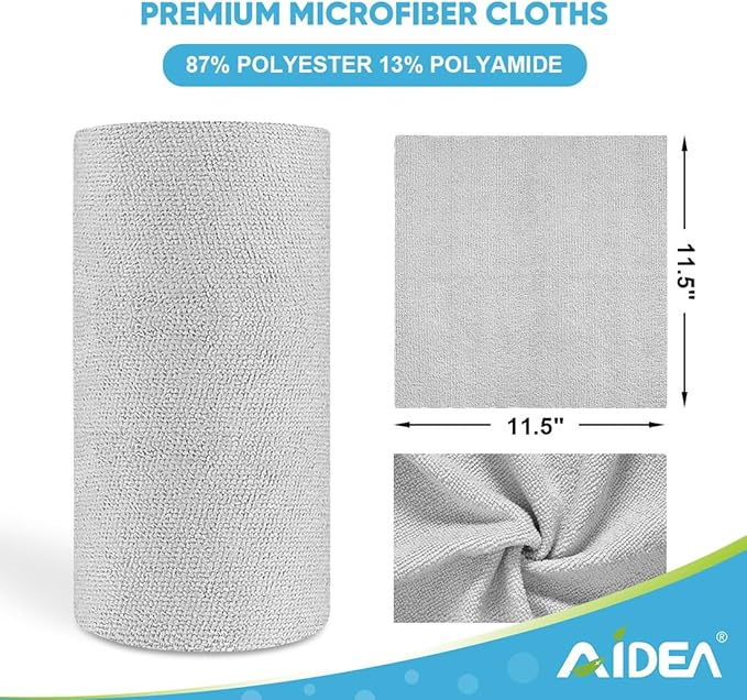 AIDEA Microfiber Cleaning Cloth Roll, 50PK, Paper Towels Reusable Grey Tear Away Towels, Washable Shop Rags, Microfiber Towels for Cars, Lint Free Rags for House, Kitchen, Window,11.5"×11.5"