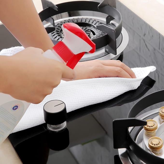 Homaxy 100% Cotton Waffle Weave Kitchen Dish Towels, Ultra Soft Absorbent Quick Drying Cleaning Towel, 13 x 28 Inches, 8-Pack, White