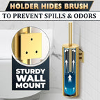 Gold Toilet Brush and Holder Set with Wall Mount - Modern Wall Mounted Toilet Brush Made from Corrosion-Resistant Stainless Steel - Removable Inner Bowl, Splash Protection & Dense Bristles Supplied
