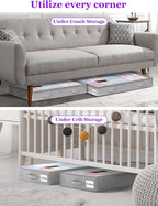 Under Bed Storage, Below 4 Inches High Underbed Storage Containers Low Profile, NO STRUCTURE, Foldable Shallow Storage Bags Bins Organizer Clothes with Clear Lid & Zipper, 2-Pack, 20x40x3.7in