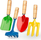 Metal Garden Tool Set with Scoop Leaf Rake Weed Fork Hoe Sand Toy for Kids Adults, Toddler Beach Sandbox Shovels Kit, Beach Garden Gear Accessories Gift for Outdoor Digging Treasure Hunt(4PCS)