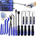 16-Piece Automotive Tool Kit with Storage Bag- Oil Seal Hook Set, Clip Remover, Gasket Scraper & Pry Tools, Includes Work Gloves for Car Repair & Mechanical Maintenance (Blue)