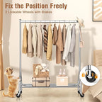 EAGMAK Heavy Duty Clothes Rack Load 420 LBS, 47.2" Long Rolling Garment Rack with Lockable Wheels, Standing Metal Clothing Hanger, Portable Wardrobe Sturdy Coat Organizer for Hanging Clothes (Silver)