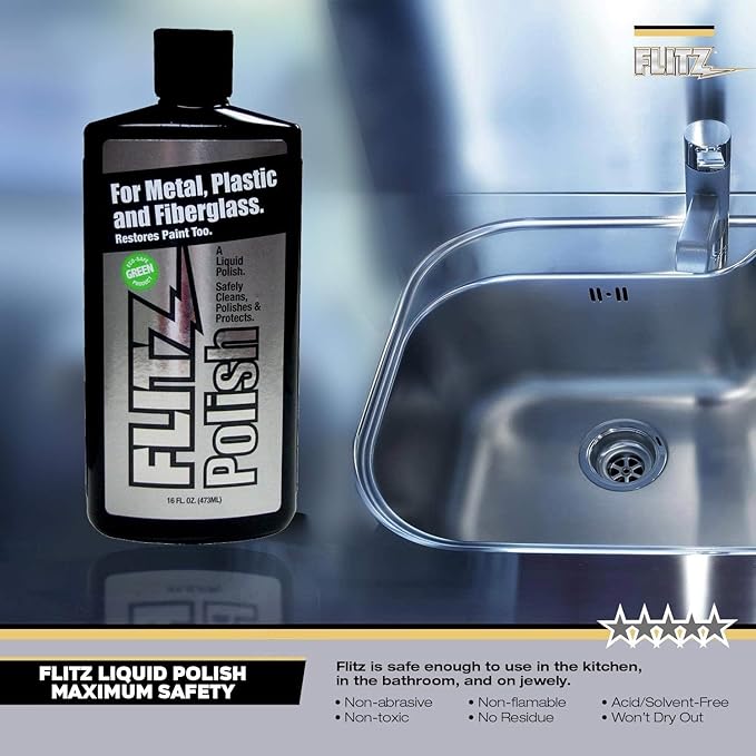 Flitz Multi Purpose Metal Polish Liquid - 7.6oz Bottle of USA-Made Tarnish Remover - For Aluminum, Chrome, Brass, Nickel, Silver - Non-Abrasive Metal Cleaner and Polish, Restorer (3 Pack)